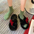 Thick sole cotton slippers for women autumn winteroutwear2024new arrivalpopularbowsbowsoutwearins furry slippers