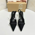 Za2025autum new product black fabric bows open heel high heel mules pointed toe flats back strap flats