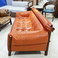 Solid wood sofa fabric designer creative straight row high back retro ash wood three-person new arrival oil wax leather