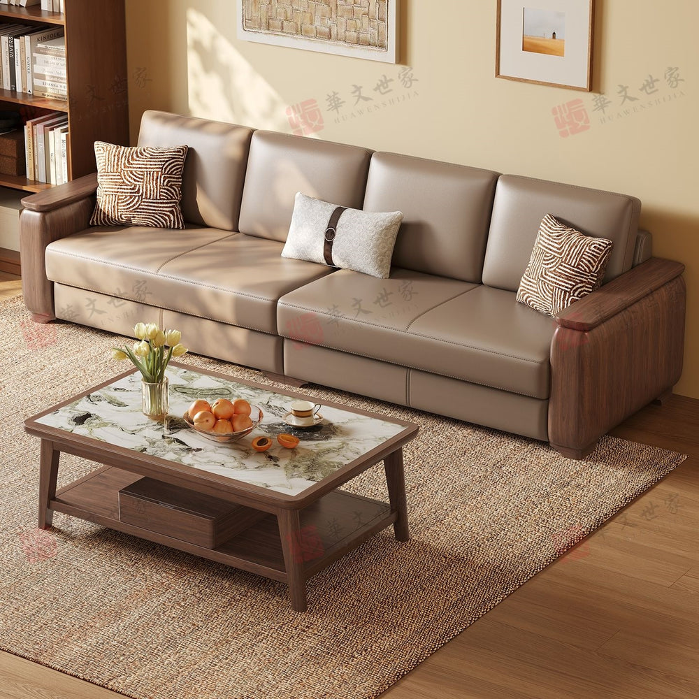 Black walnut solid wood sofa set - modern minimalist style for small to large living rooms