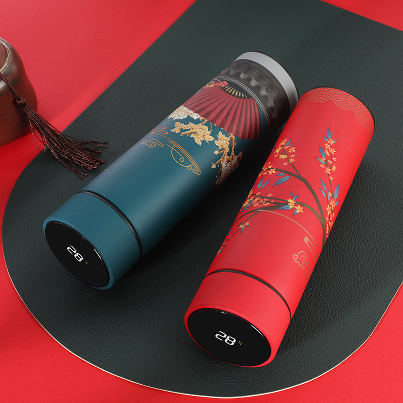 Chinese style national trend 304 smart cup wholesale double layer vacuum thermos cup student creative gift water cup logo