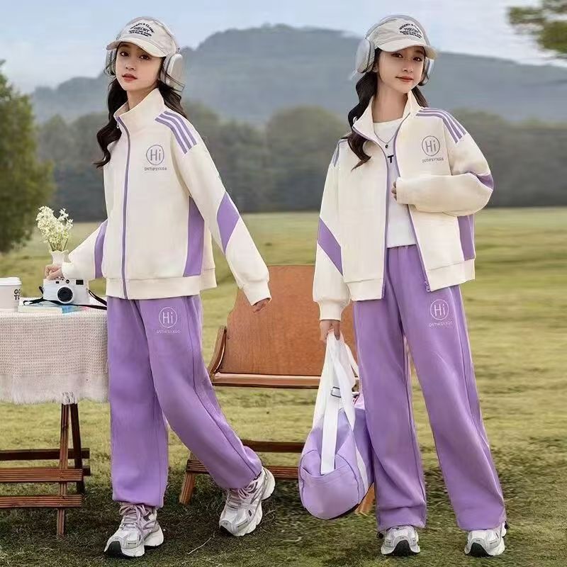 Girls' spring trendy outfit set - new  styles for big kids: fashionable and stylish sporty spring clothes, two-piece set for students