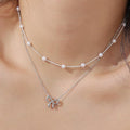 European and american cross-border new multi-layer choker necklace for women, simple and elegant bowknot faux pearl pendant necklace gift