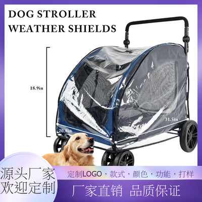 New pet stroller, large dog cart, pet trolley, small dog folding stroller, raincoat windshield rain cover