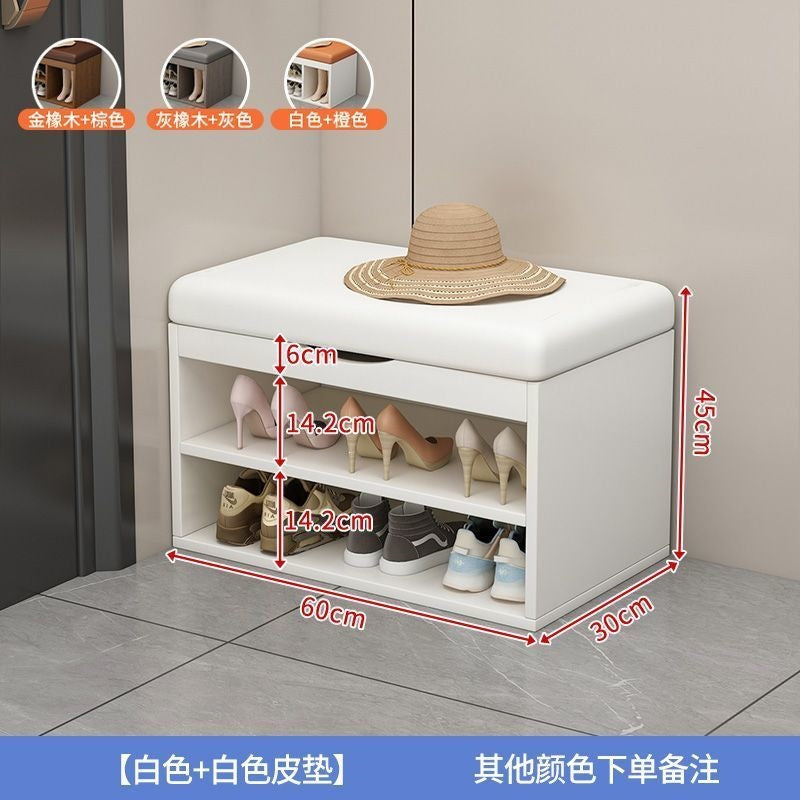 Entrance shoe changing stool, household shoe cabinet with seat, three-layer all-in-one flip-top storage shoe rack