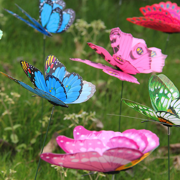 Double layer simulated butterfly plug rod outdoor garden decoration party arrangement 3D three-dimensional butterfly garden decoration, butterfly