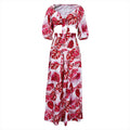 C8469 european and american  new arrival cross-border casual set: printed v-neck tie top and wide-leg pants - two-piece export set