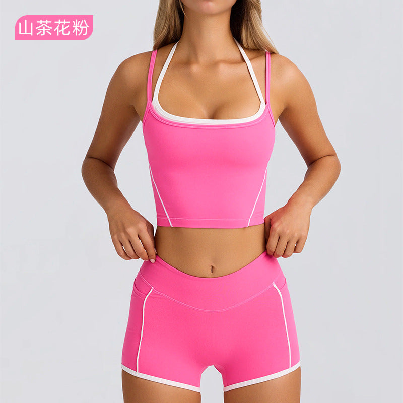 Sports bra tank top shorts camisole bra beautiful back pilates compression high elastic fitness running yoga set