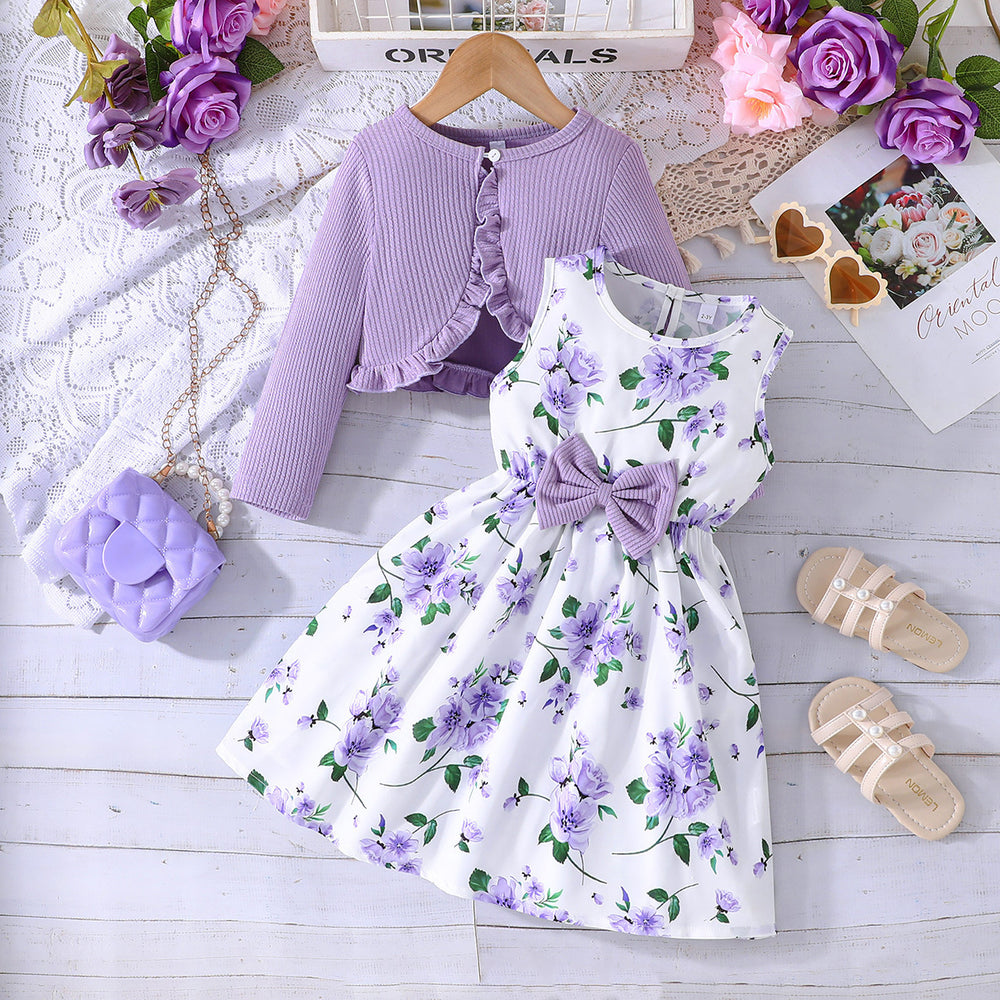 spring/autumn collection: girls' colorful sundress + solid color cardigan - stylish and elegant new arrival for little ladies