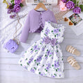 spring/autumn collection: girls' colorful sundress + solid color cardigan - stylish and elegant new arrival for little ladies