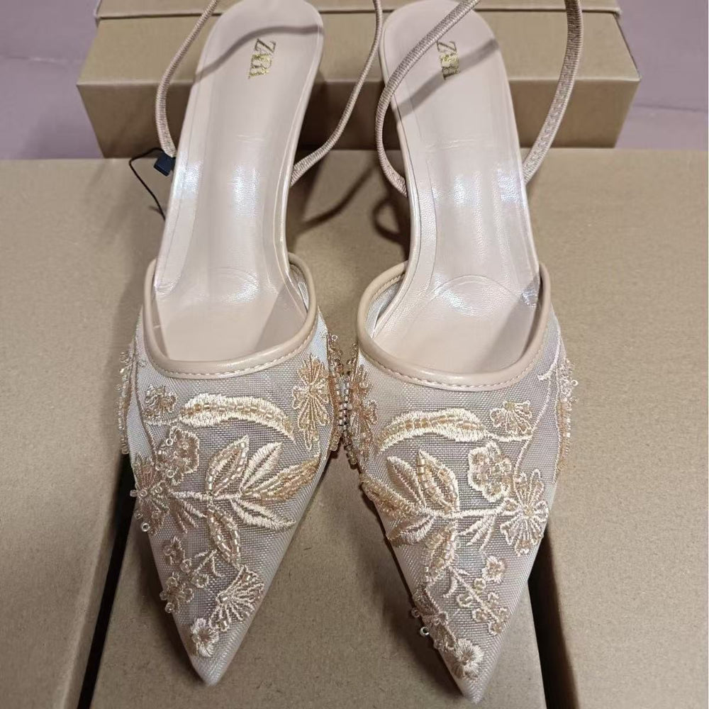 Za2026springnew arrival pointed toe stiletto mesh order toe high heels women's lace small fragrant style easiest for matchoutwear