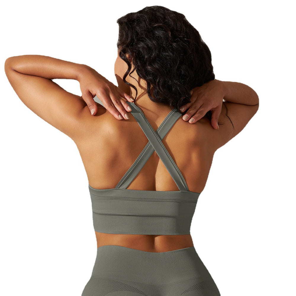 fashion seamless knitting cross back solid color sports intimates yoga tops running fitness bra women