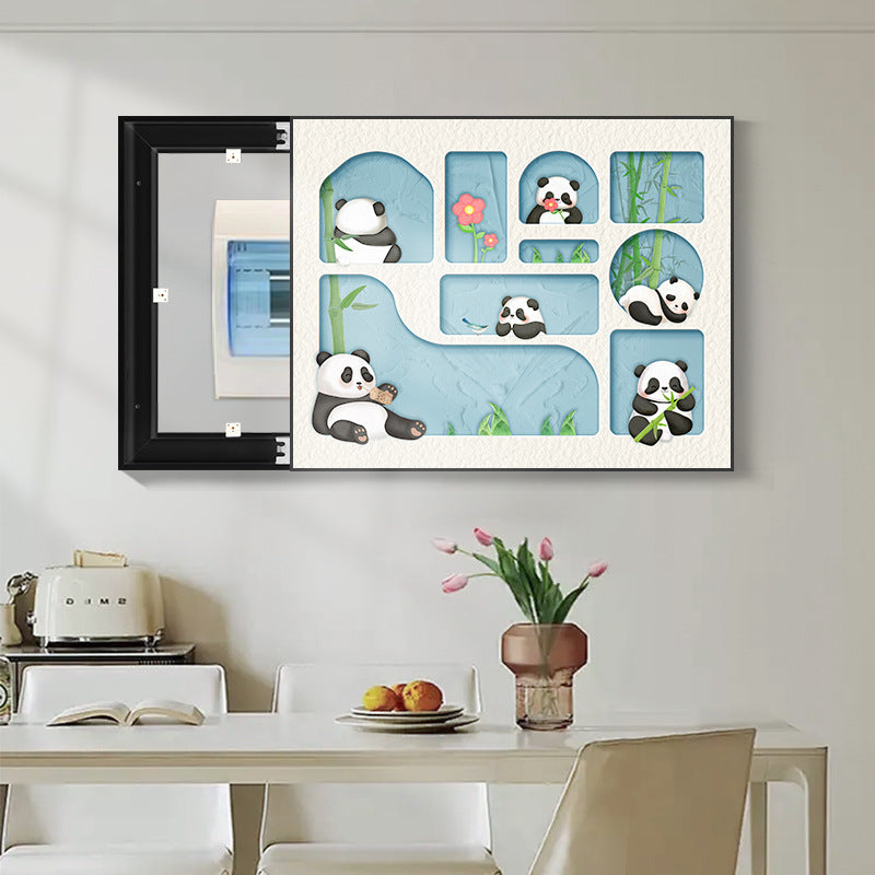 Panda meter box decorative painting living room power main switch blocking hanging painting multimedia box cover plate electric switch box mural