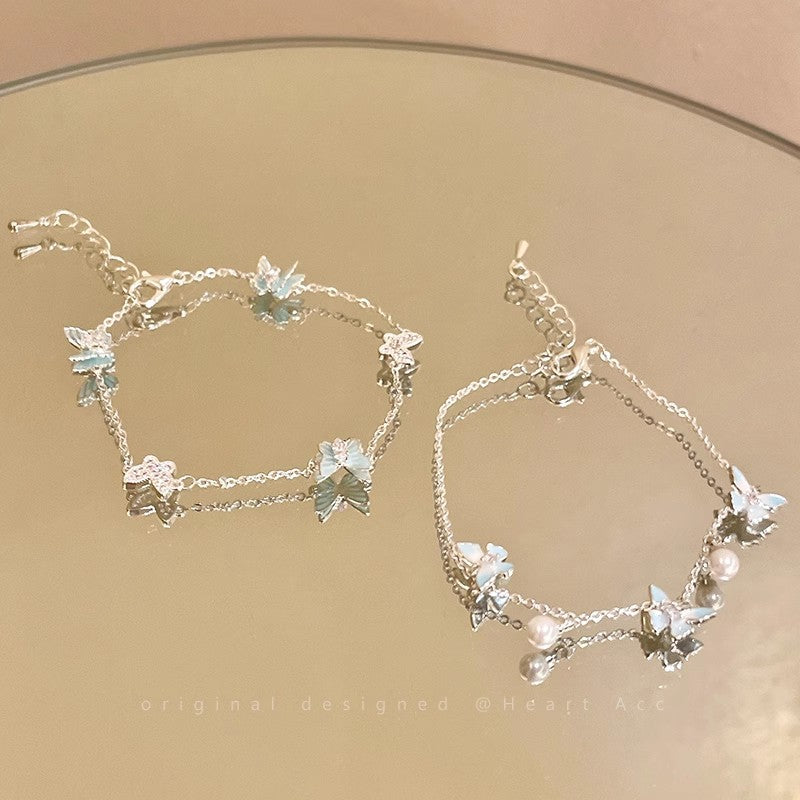 Mint blue butterfly pearl bracelet - women's fashion, high-end, sweet & exquisite jewelry, summer fresh & versatile accessory