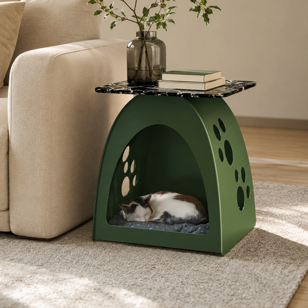 Simple and modern cat nest coffee table living room bedroom iron rock slab all-in-one pet shared storage new arrival side table