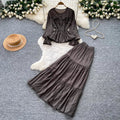 French chic slim-fit long sleeve shirt and midi skirt set - autumn workwear, figure-flattering, versatile two-piece