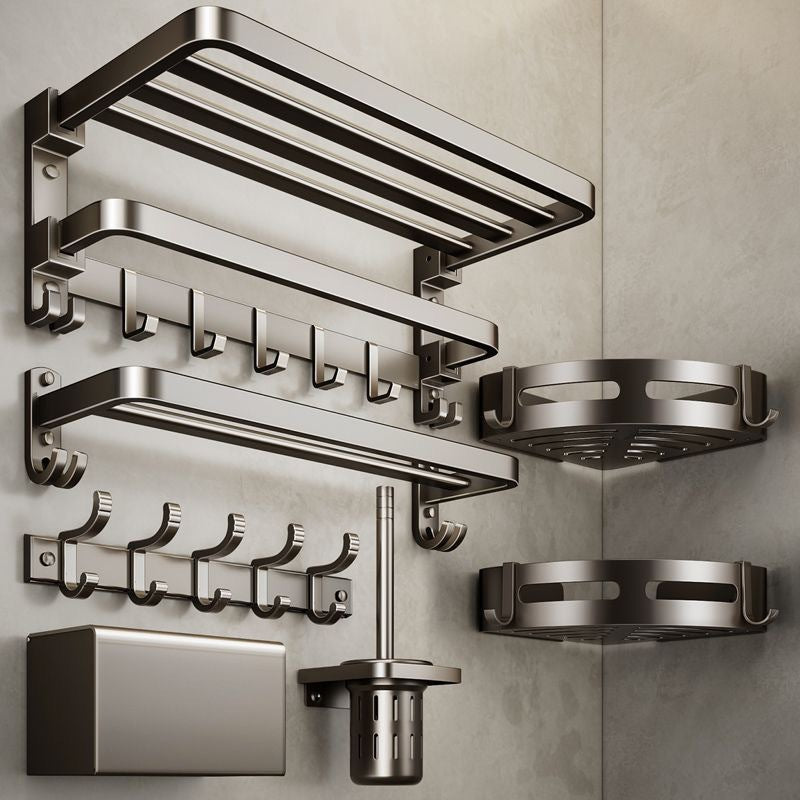 Gun gray towel rack space aluminum toilet towel rack bathroom double foldable bathroom storage rack punch-free wall hanging