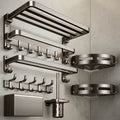 Gun gray towel rack space aluminum toilet towel rack bathroom double foldable bathroom storage rack punch-free wall hanging