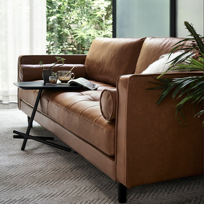 Retro oil wax full genuine leather sofa first layer cowhide casual small apartment straight row three-person slot scandinavian style american style living room