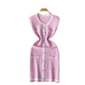 Accessible luxury thousand gold wind sleeveless grids knittingdress women's waist slimming design classy unique chic skirt