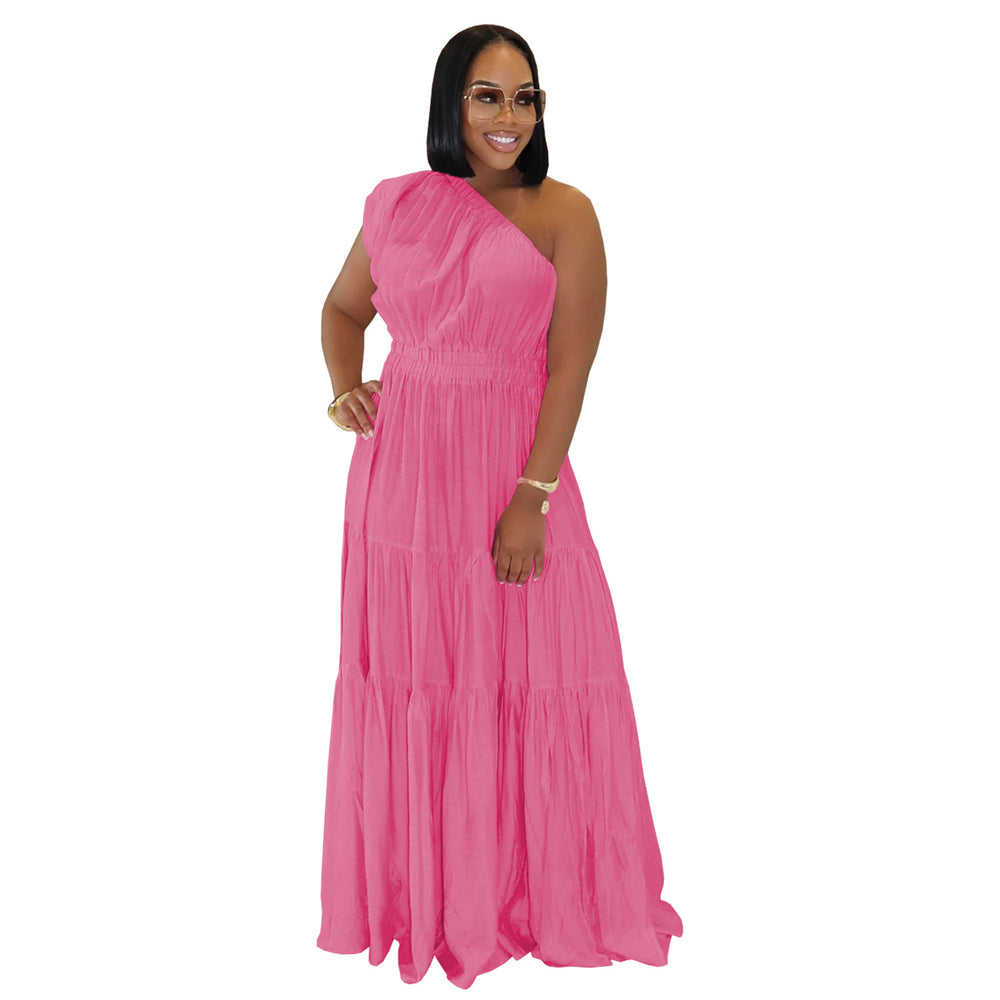 C7389 cross-border   fashion women's elegant off-the-shoulder lightweight summer dress