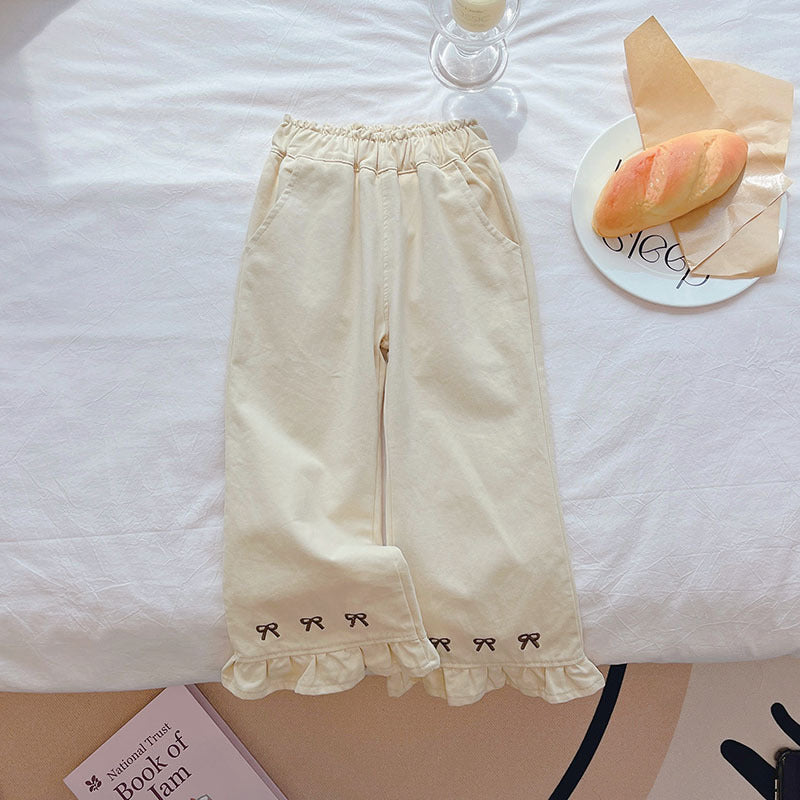Girls' autumn  new fashion casual pants, korean style loose and stylish fresh printed wide-leg trousers for baby girls