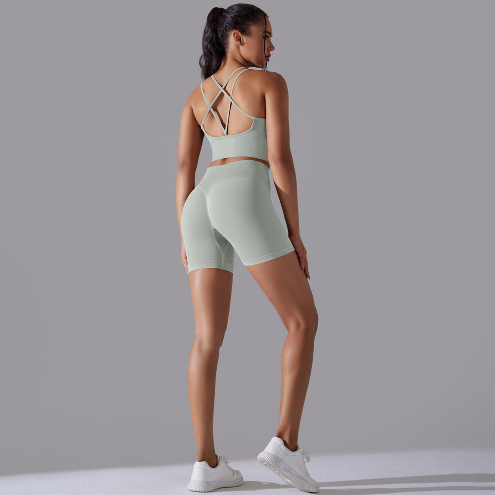 new high-waisted peach lift butt leggings set - activewear with racerback yoga top for running, training, and fitness