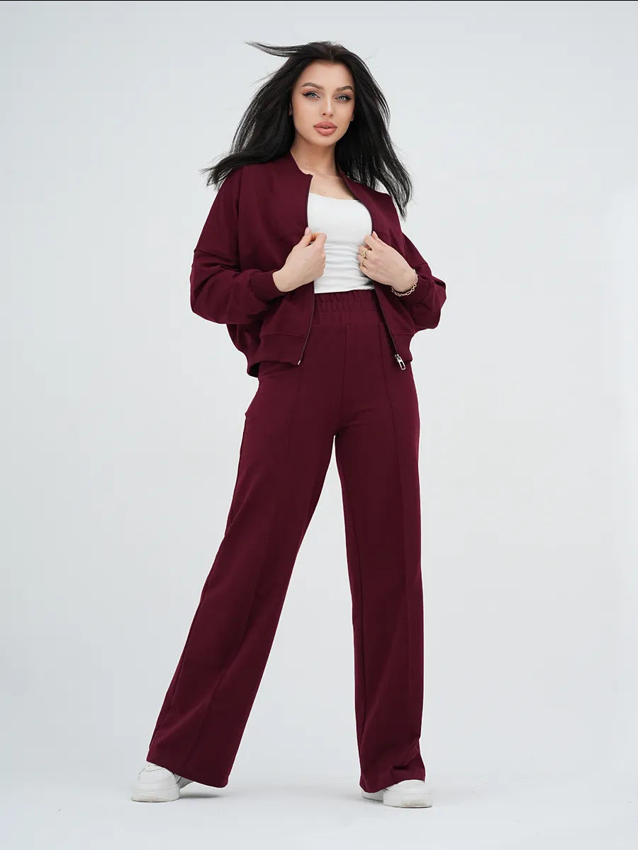 European and American casual suit American autumn and winter cardigan sports women's clothing fashion street style long-sleeved jacket trousers two-piece set