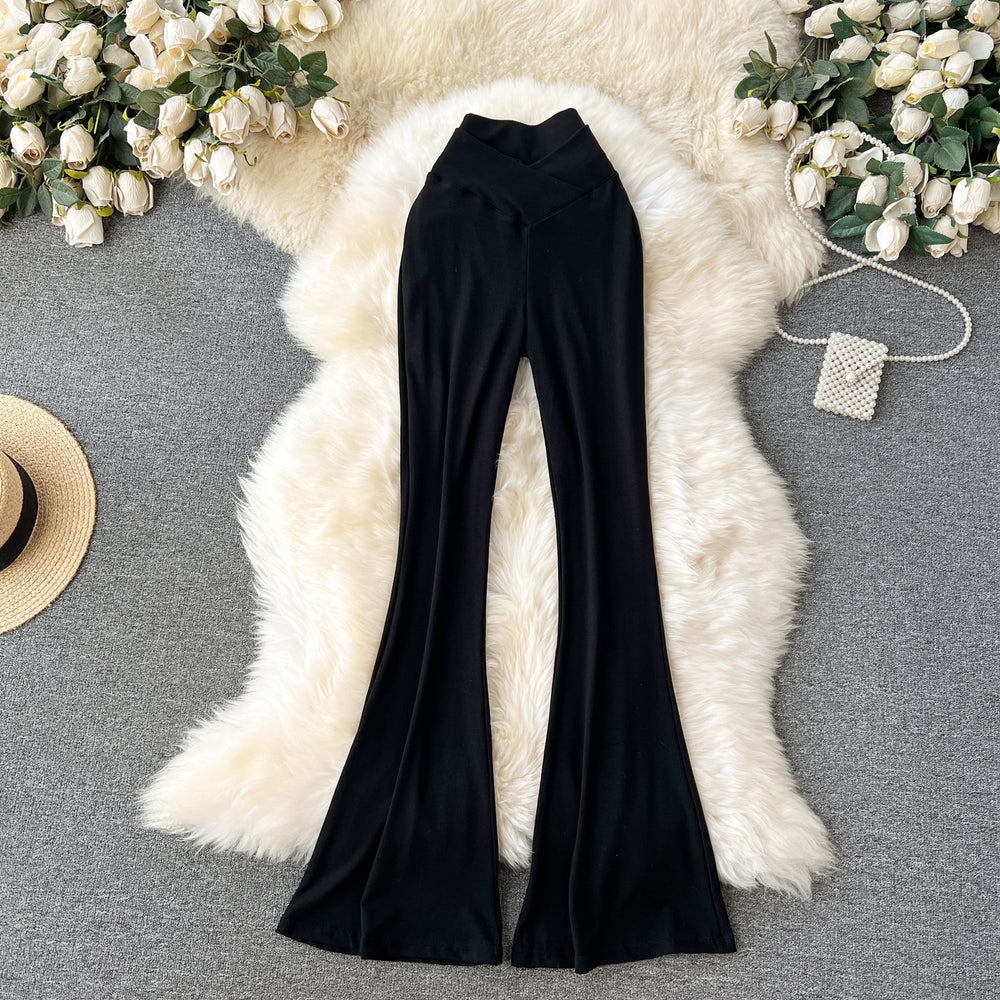 Popular ins wear casual pants for women niche style popular high waist silm micro flare pants sexy show figure yoga pants