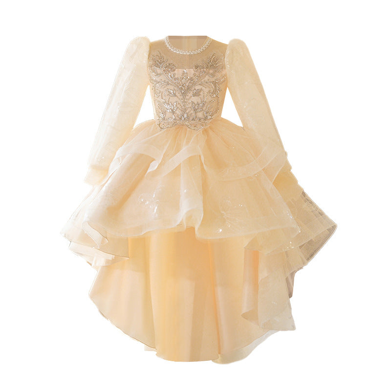 Girls' train dress new arrivallong sleevesspring & fallkids princess dress evening dress birthday style 3-12 years old skirt