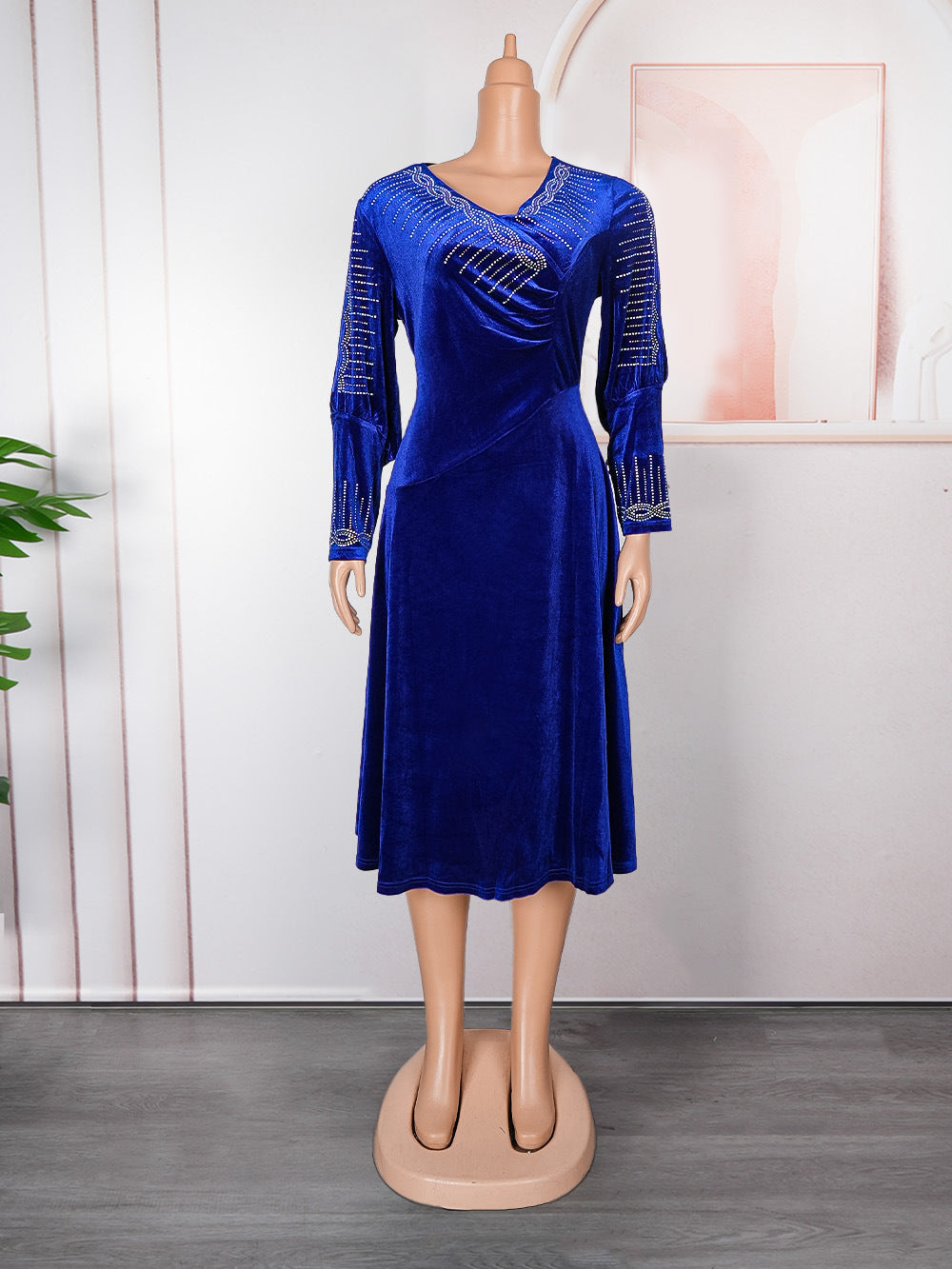 Aliexpress african plus size  autumn/winter new european and american cross-border elegant evening gown rhinestone velvet dress
