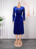 Aliexpress african plus size  autumn/winter new european and american cross-border elegant evening gown rhinestone velvet dress