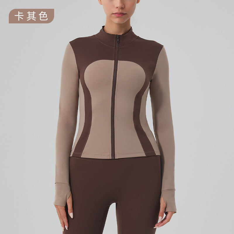 new arrival fitness wear slimming look yoga wear outwear sports outwear women's yoga wear long sleevestops stand collar zipper