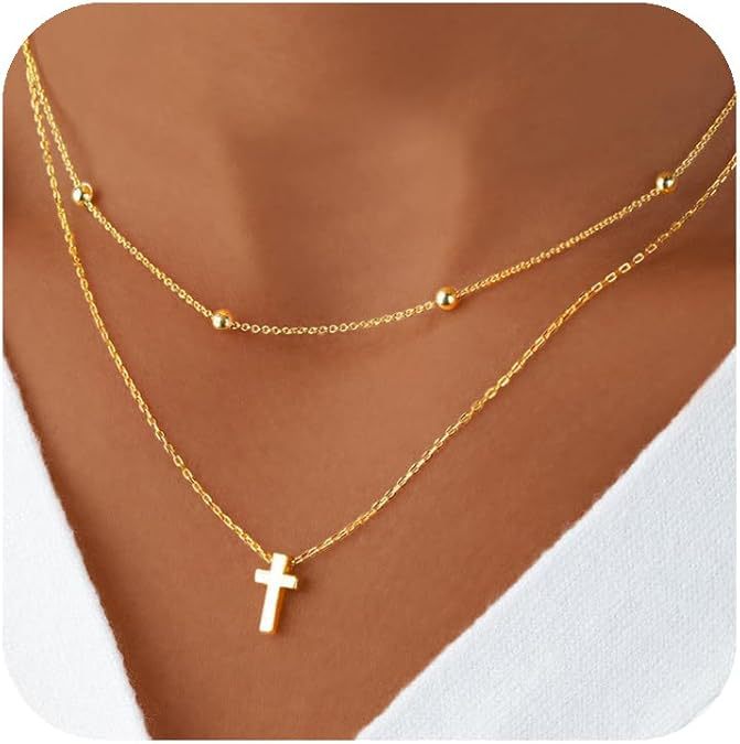 fashion layered necklace for women, simple clip bead cross necklace, women's short clavicle chain wholesale