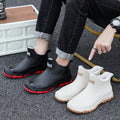 Men's rain boots - autumn/winter outdoor fishing waterproof short boots - men's non-slip kitchen/takeout water shoes - fleece-lined cotton boots