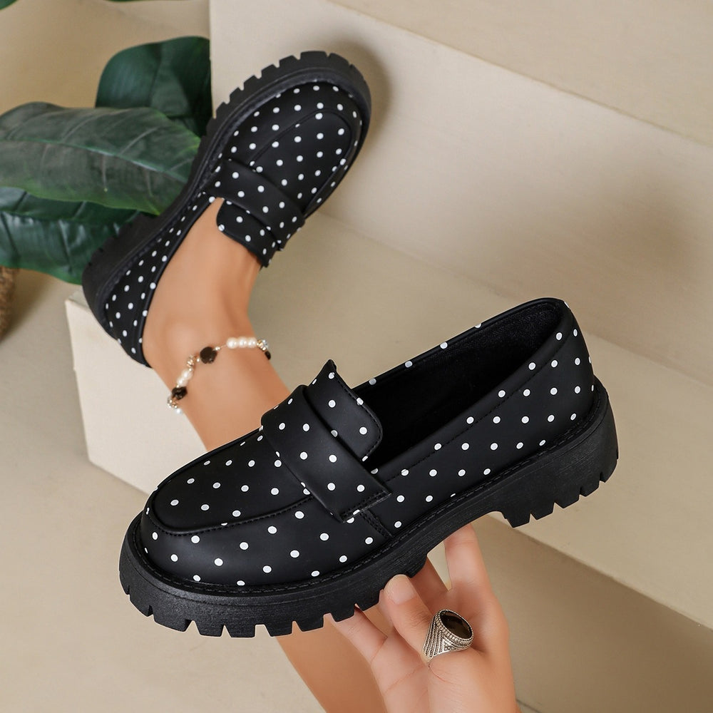 Export  summer new thick sole thick heel loafers plus size slip-on round toe polka dot bowsflats women