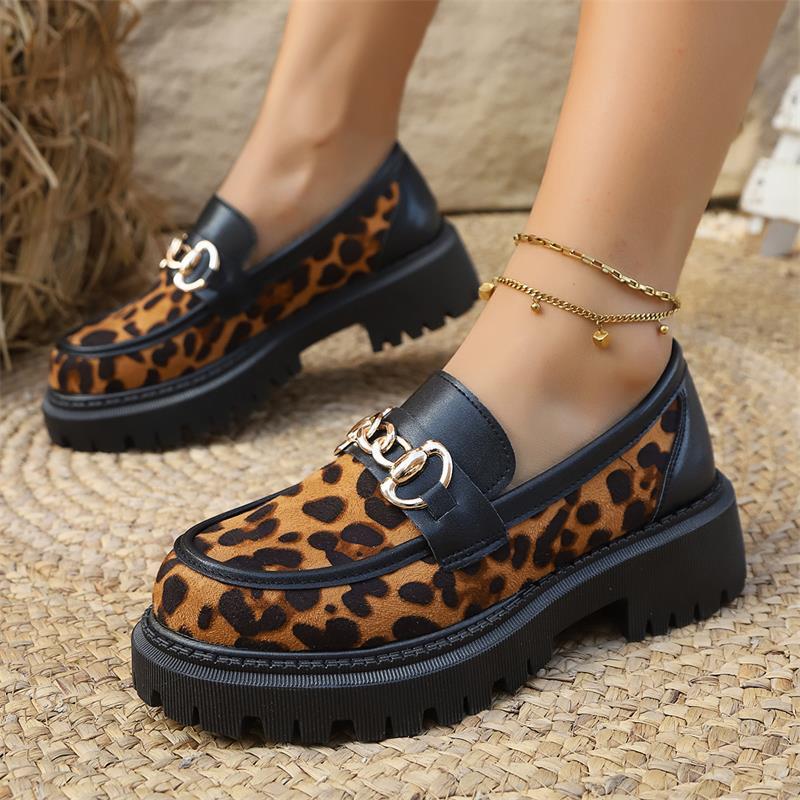 plus size slip-on leopard print loafers for women  spring & fall new arrivalthick soleflats british style small leather shoes for women