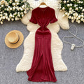 European and american style minimalist knitted dress - women's summer single-breasted hollow-out slimming design - light luxury elegant maxi dress