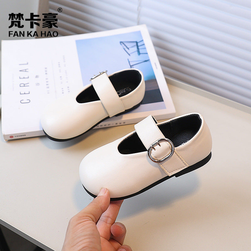 Vancahao girls' black leather shoes - new autumn  collection: round-toe, fashionable, minimalist princess flats for kids