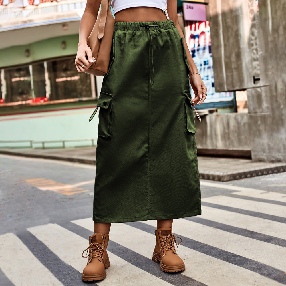 European and american cross-border e-commerce women's apparel: new heavy-duty drawstring design denim work skirt/utility skirt for independent websites and