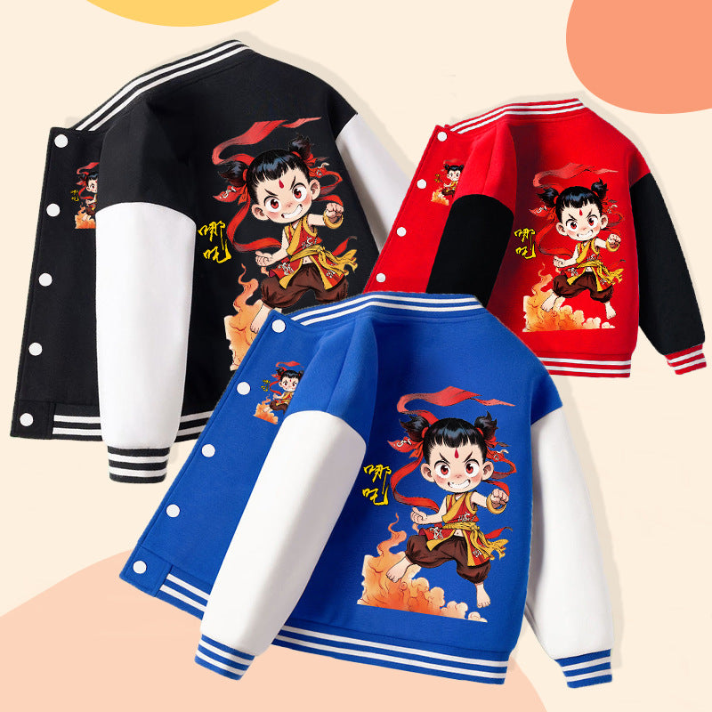 Boys and girls  spring autum nezha new arrivaleasiest for matchtops small and medium-sized children spring outwearkids baseball uniforms