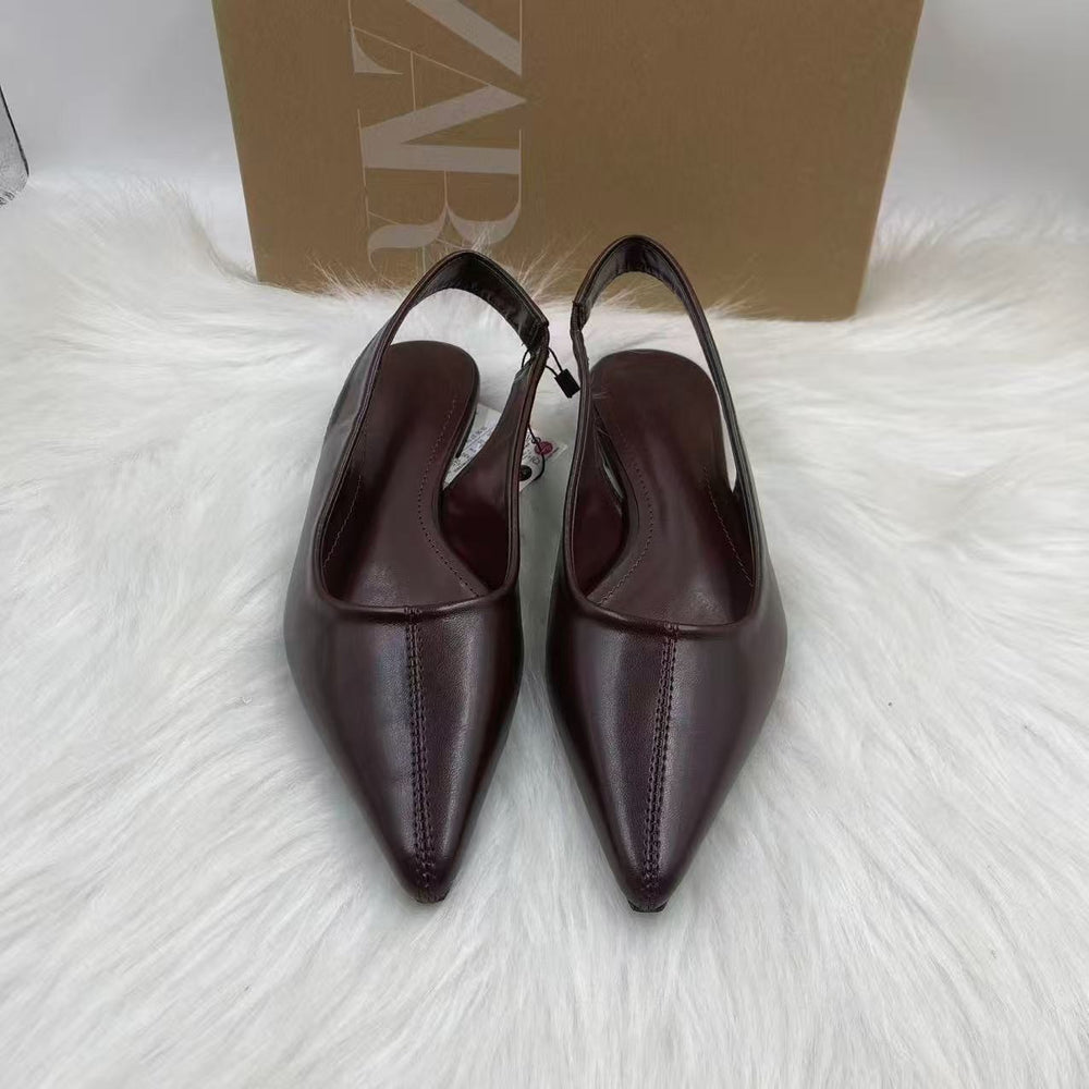 Za2025 winter new arrival: imported crinkled calfskin leather, minimalist comfort, pointed-toe, closed-toe, flat sandals for women