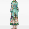 cross-border e-commerce european and american women's clothing: new summer collection - printed turn-down collar lantern sleeve cinched waist dress (style 661)