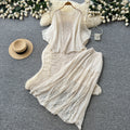 Gentle wind lacecut outeleganttwo-piece set women's summer pure desire wind silmslimming lookwork clothingelegancesuit