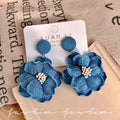 2026 spring/summer new collection: blue fabric flower earrings - french vintage, vacation-ready, statement-making, denim-inspired, and flattering