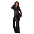 C7688 cross-border   fashion women's sexy round neck lace slim fit long sleeve dress