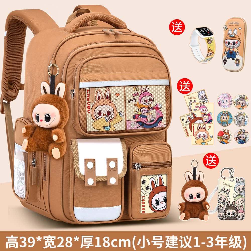 2026 new labubu backpack for girls, elementary school students grades 1-6, boys' lightweight kids' backpack, spine protection, and weight reduction