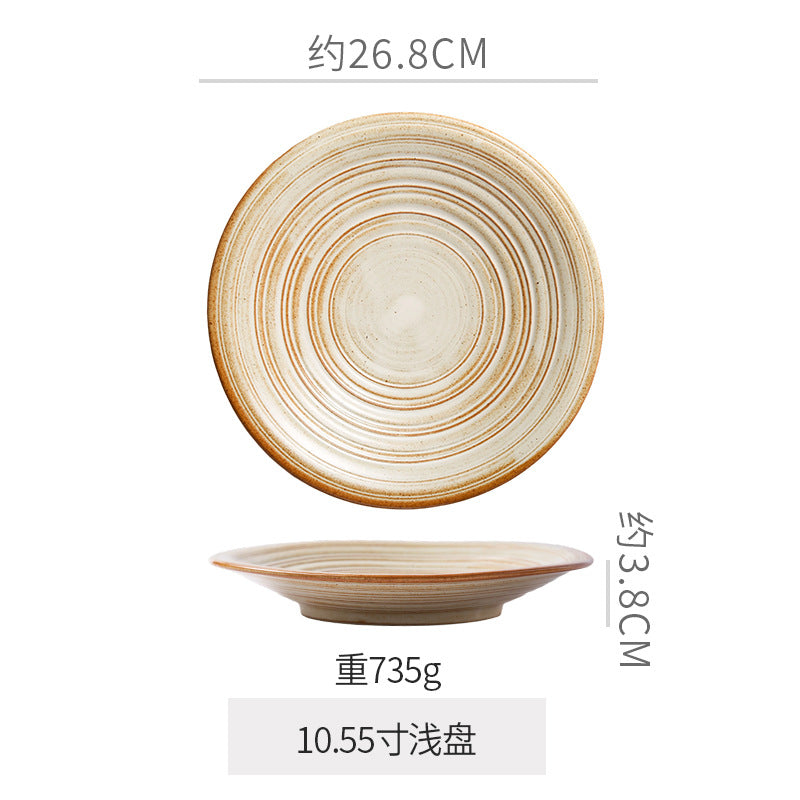 Retro stoneware ceramic tableware restaurant hotel stylish thread western food steak plate for home high-looking deep plate soup plate