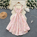 Palace retro jacquard dress dress for women summerfrench waist slimming lookelegant fluffy long skirt