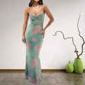 summer new women's clothing: cross-border european and american hot seller - fashionable and elegant floral print bodycon slip dress